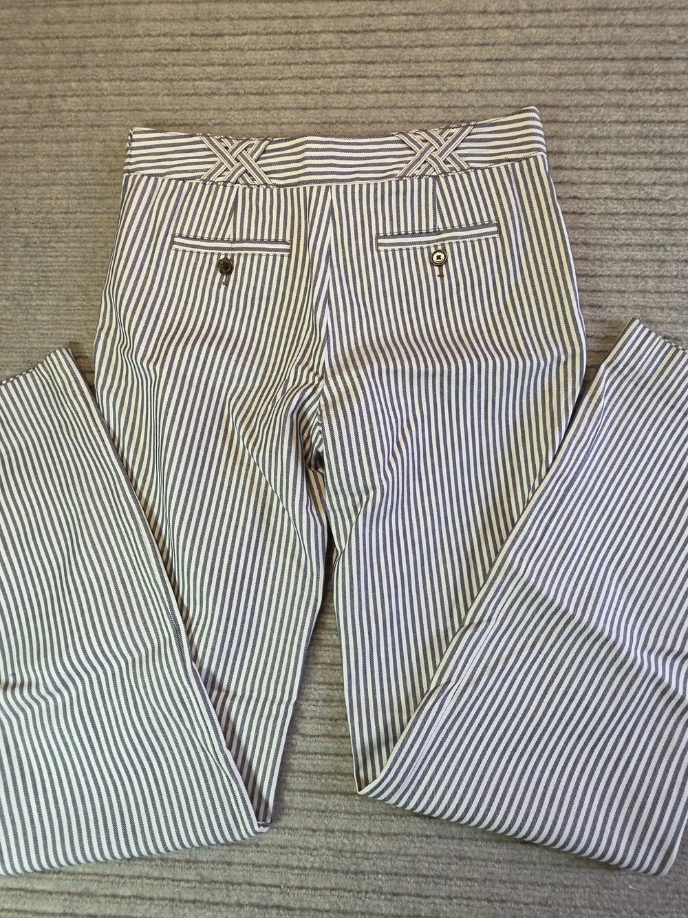 Tory Burch Striped Canvas Trousers Pants Sz 4 Coastal Railroad